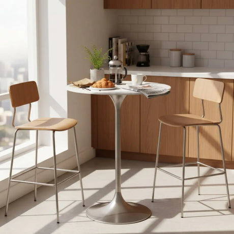 Modern Minimalist Small Round Stone Bistro Bar Table Image - 1
