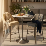 Modern Minimalist Small Round Stone Bistro Bar Table Image - 2
