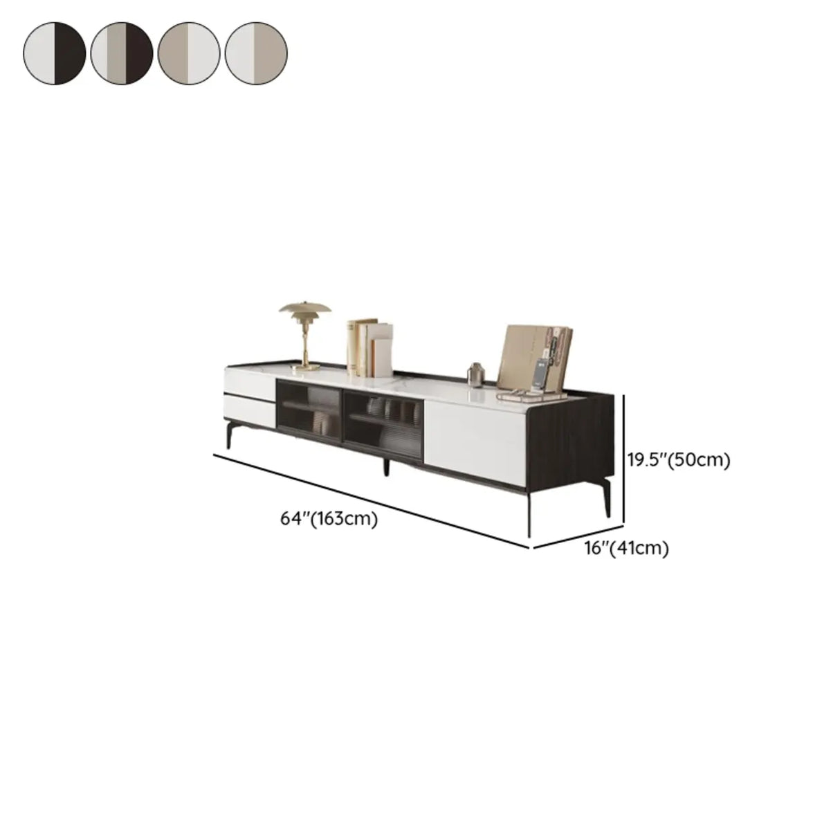Modern Minimalist TV Stand with Drawers and Marble Top 