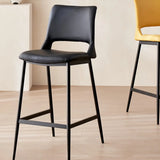 Modern Minimalist Upholstered Low Back Leather Saddle Bar Stool Image - 1