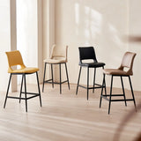 Modern Minimalist Upholstered Low Back Leather Saddle Bar Stool Image - 6