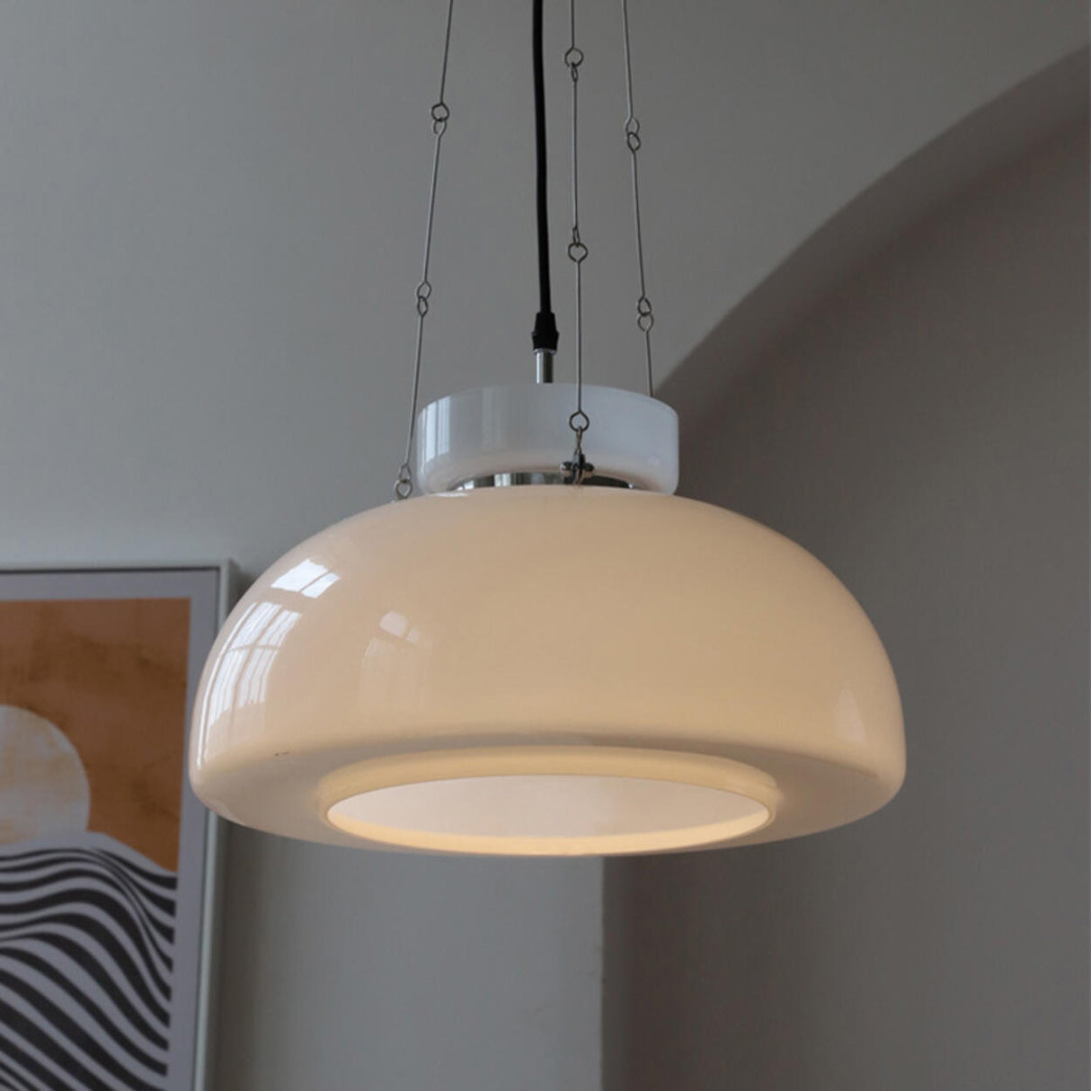 Modern Minimalist White Glass Dome Pendant Light Image - 1