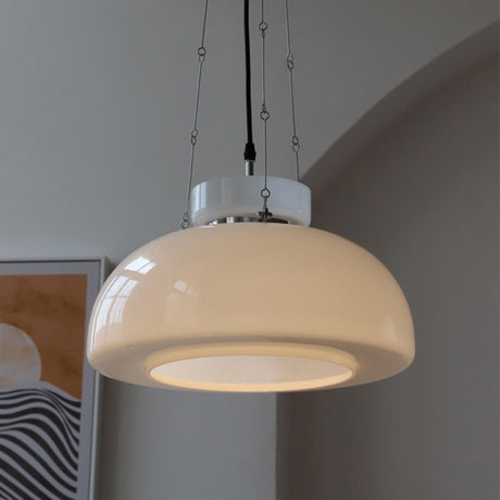 Modern Minimalist White Glass Dome Pendant Light Image - 1