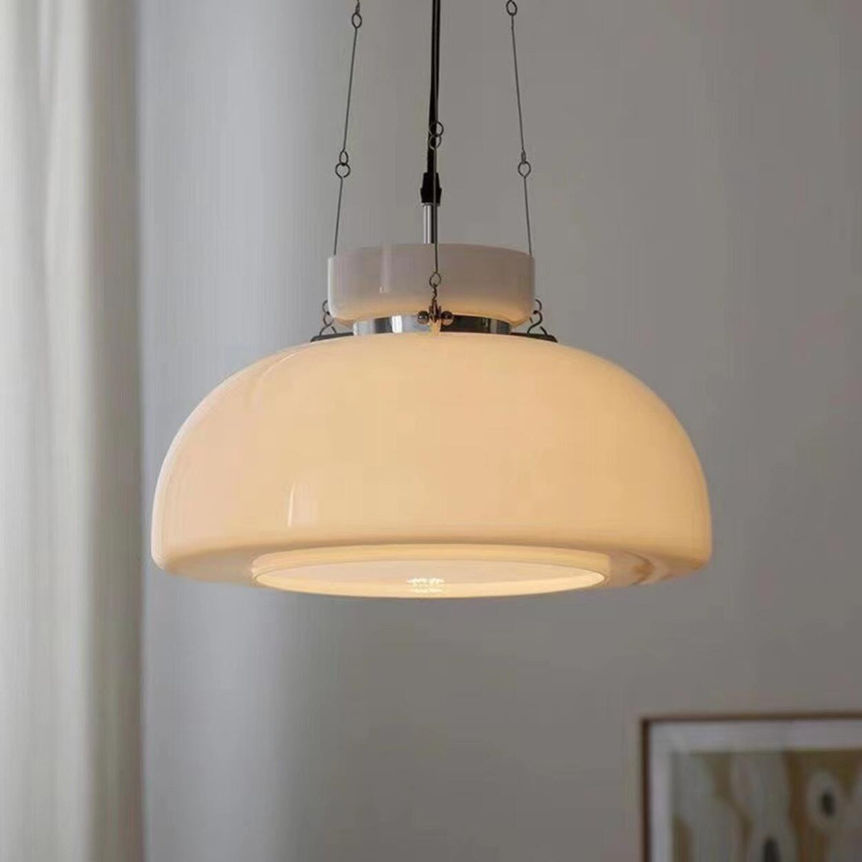 Modern Minimalist White Glass Dome Pendant Light Image - 3