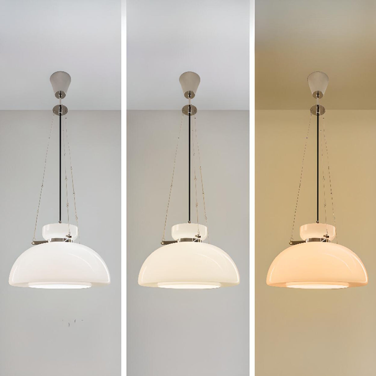 Modern Minimalist White Glass Dome Pendant Light Image - 7