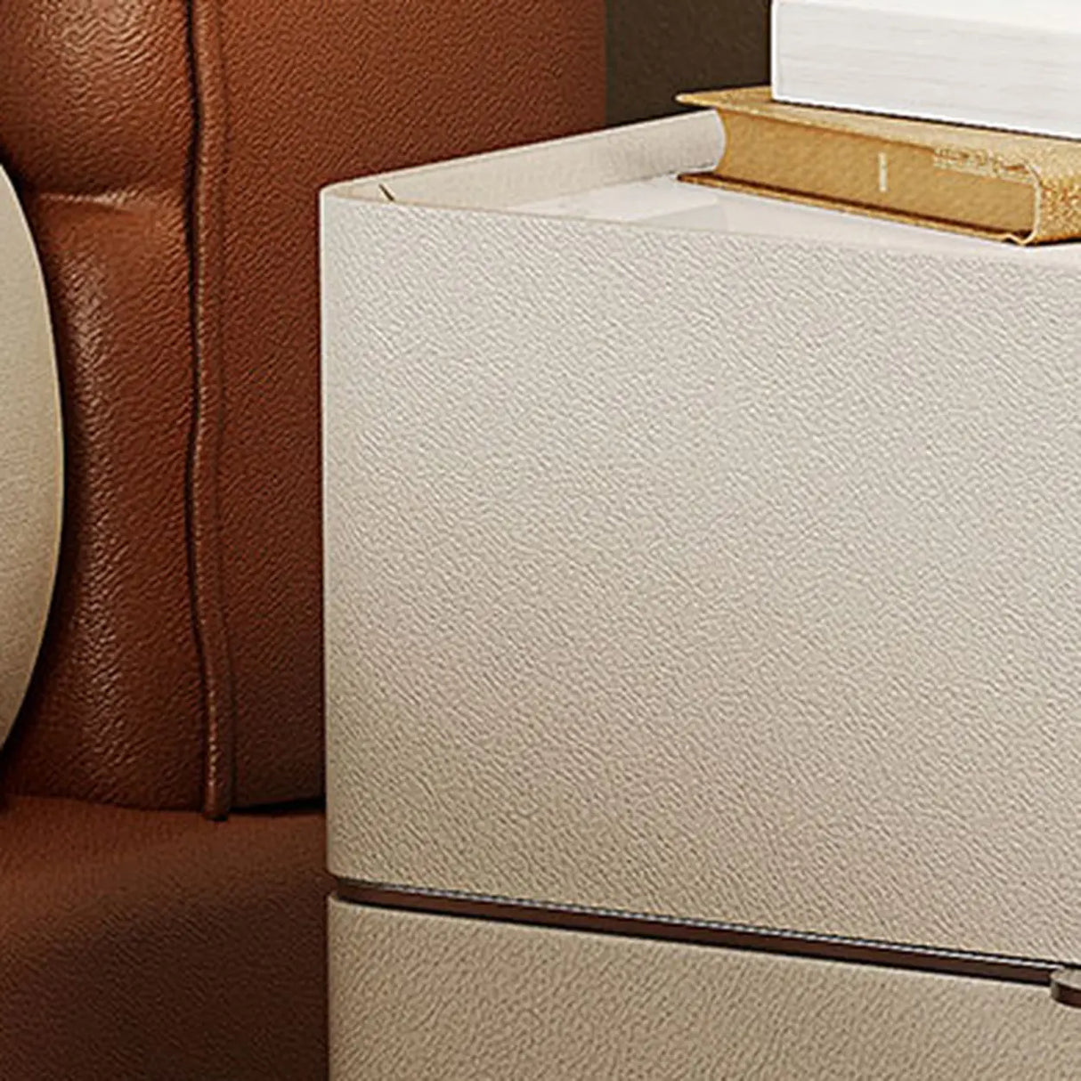 Modern Minimalist White Nightstand with Drawers & Metal Legs Image - 11
