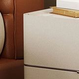 Modern Minimalist White Nightstand with Drawers & Metal Legs Image - 11