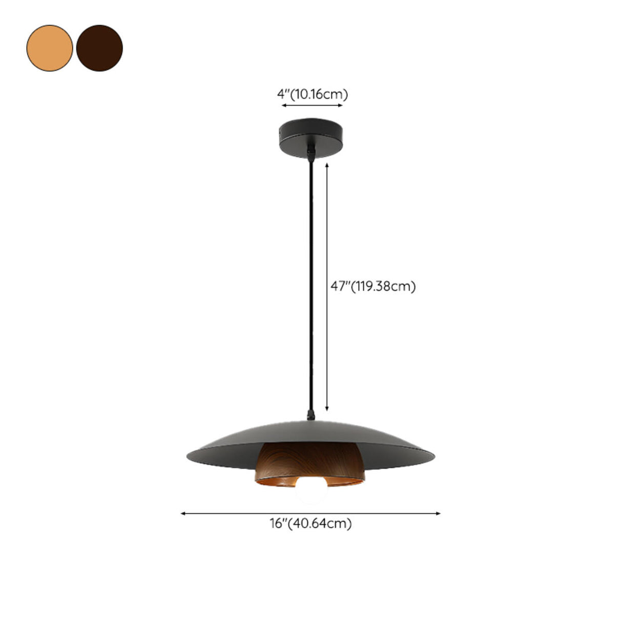 Modern Minimalist Wide Dome Walnut and Iron Pendant Light 