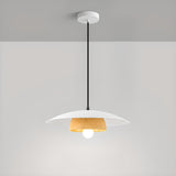 Modern Minimalist Wide Dome Walnut and Iron Pendant Light Image - 3