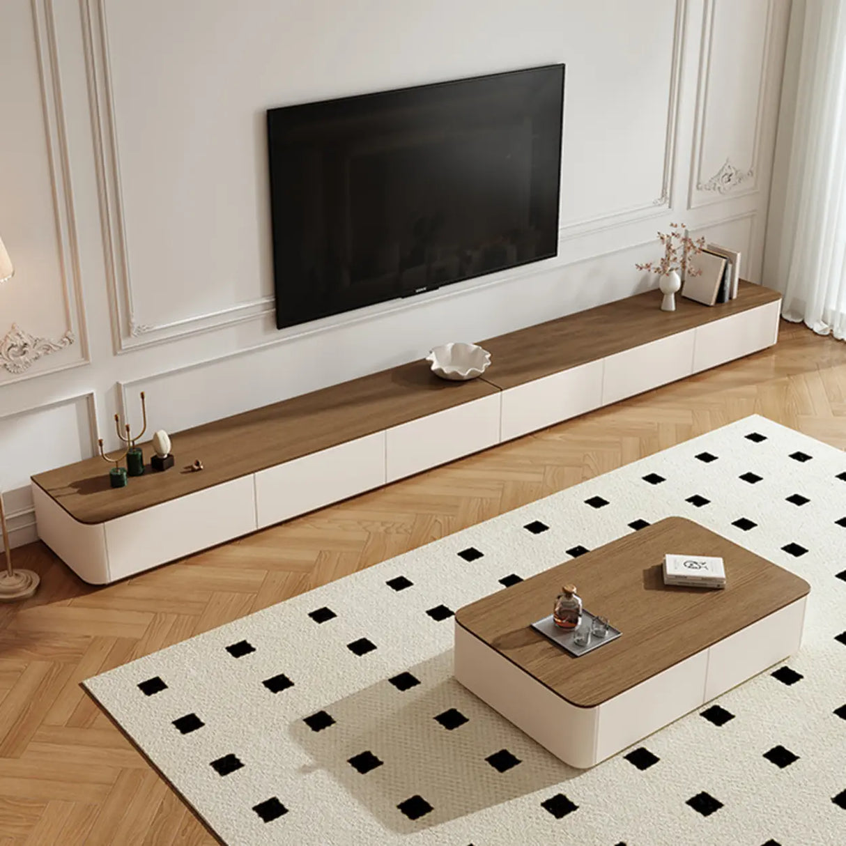 Modern Minimalist Wood TV Stand with Storage Drawers Image - 7