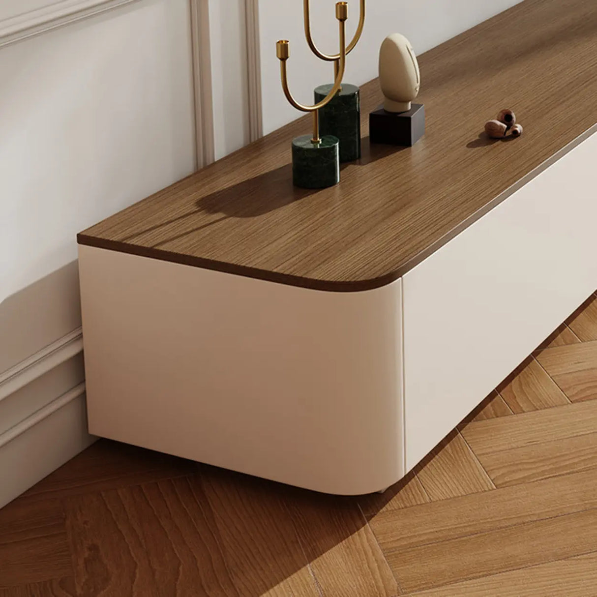 Modern Minimalist Wood TV Stand with Storage Drawers Image - 8