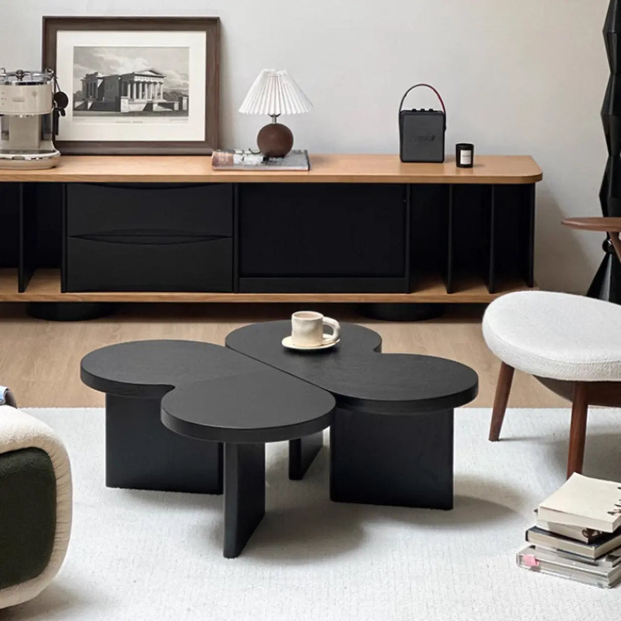 Modern Modular Black Clover Bunching Coffee Table Set of Two Image - 2
