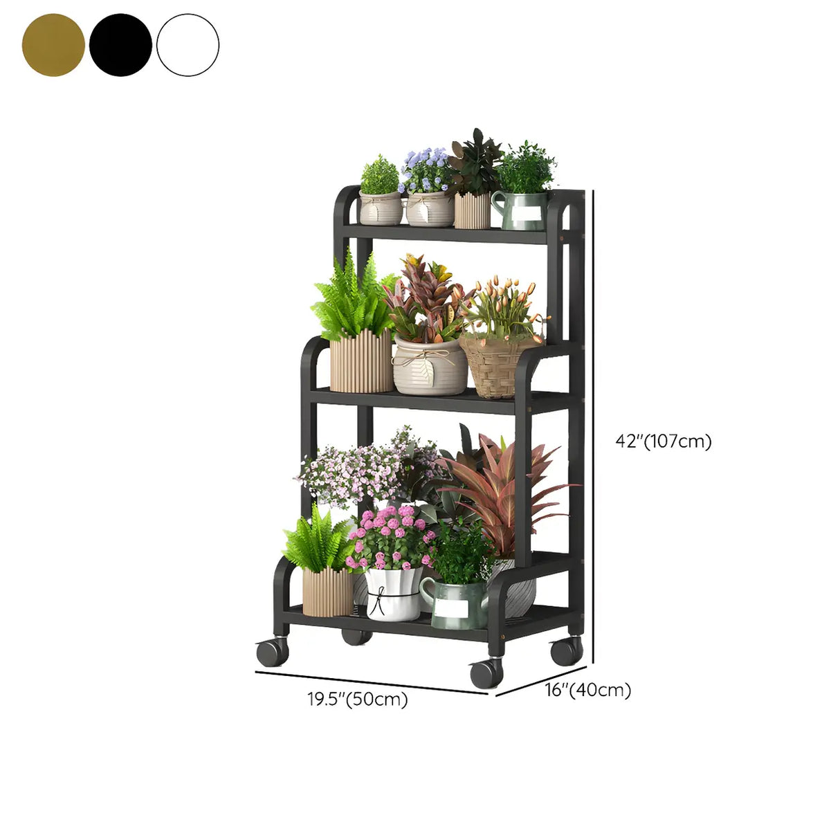 Modern Movable Rectangular White Metal Plant Stand 
