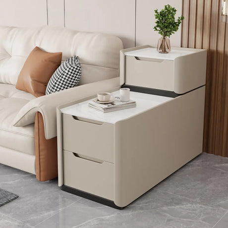 Modern Multi-Drawer White Marble Top Rectangular Side Table Image - 2