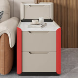 Modern Multi-Drawer White Marble Top Rectangular Side Table Image - 6