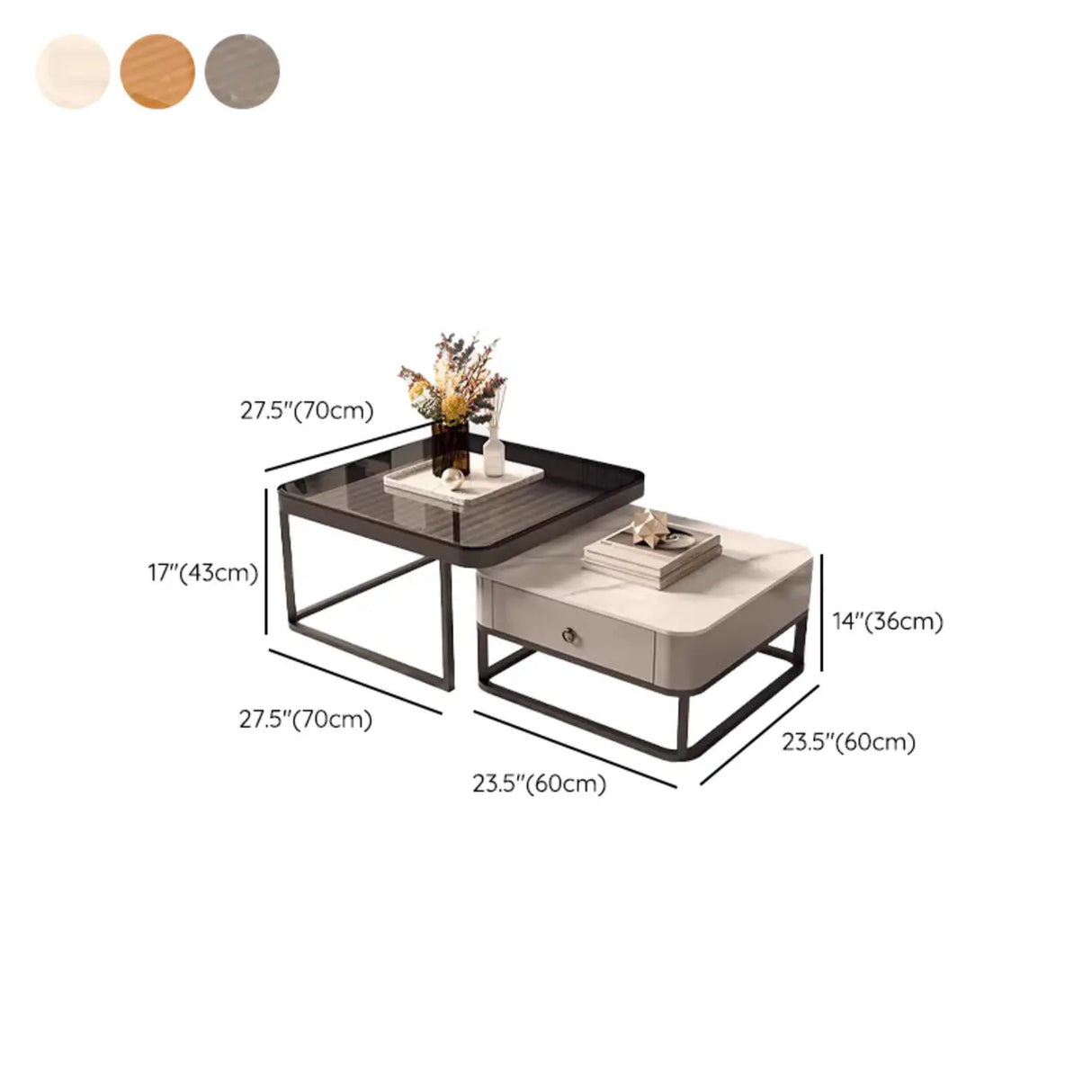 Modern Multi-Function Square Iron Coffee Tables Set 