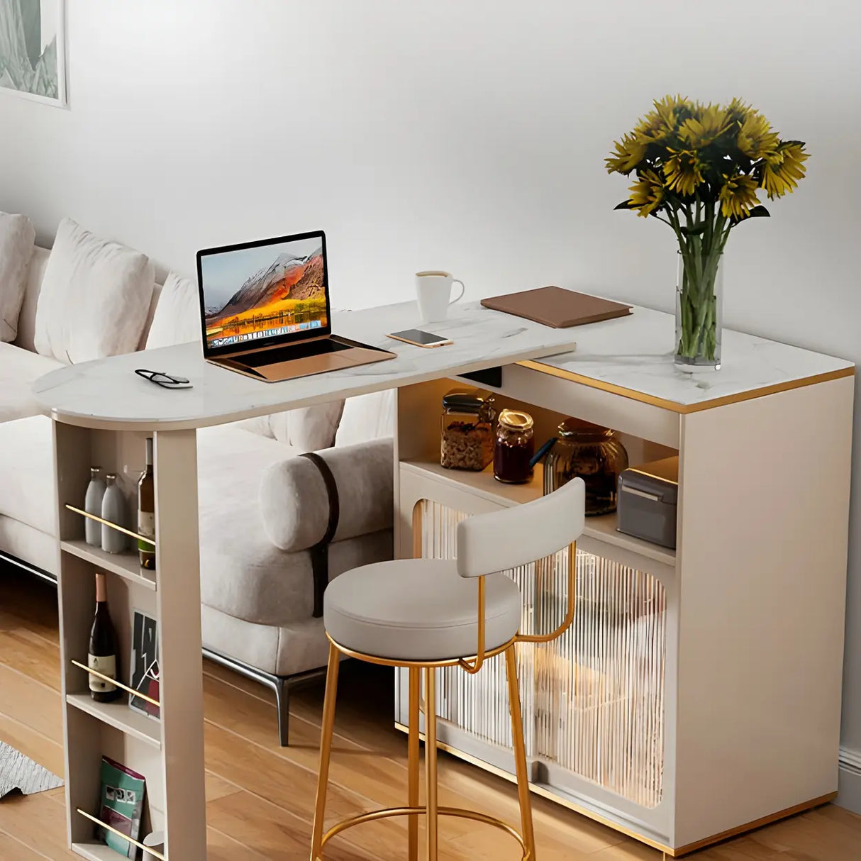 Modern Multi-Functional Bar Table with Storage Shelves Image - 11