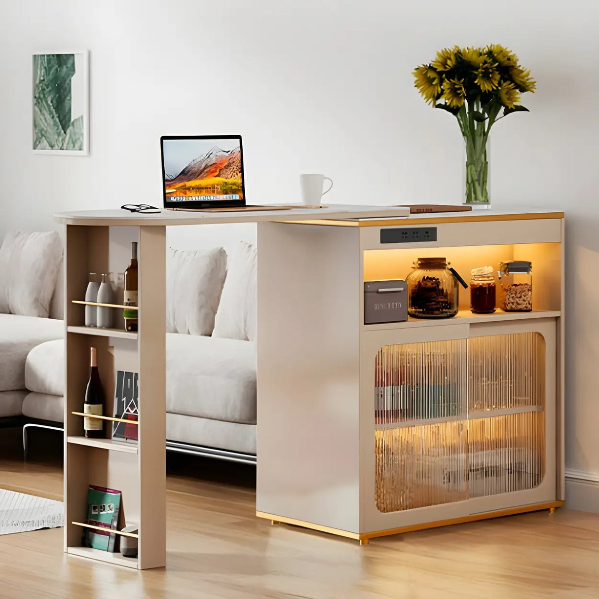 Modern Multi-Functional Bar Table with Storage Shelves Image - 3