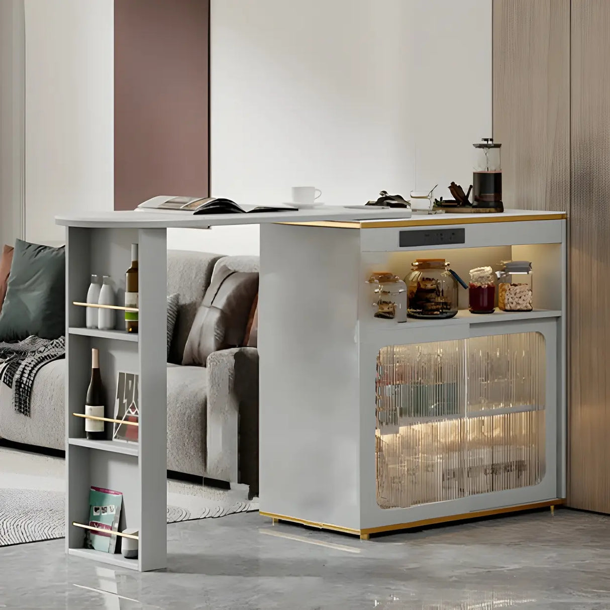 Modern Multi-Functional Bar Table with Storage Shelves Image - 5
