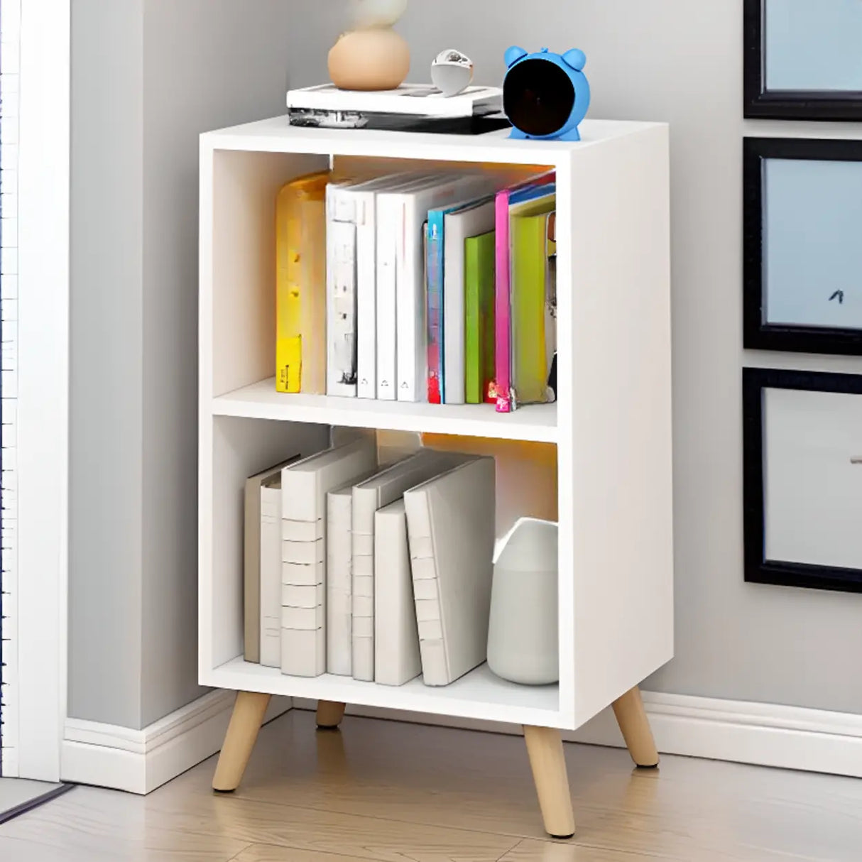 Modern Multi-Purpose Rectangular White Narrow Bookcase Image - 2