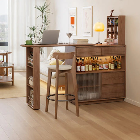 Modern Multifunctional Home Bar Table with Storage Shelves Image - 1