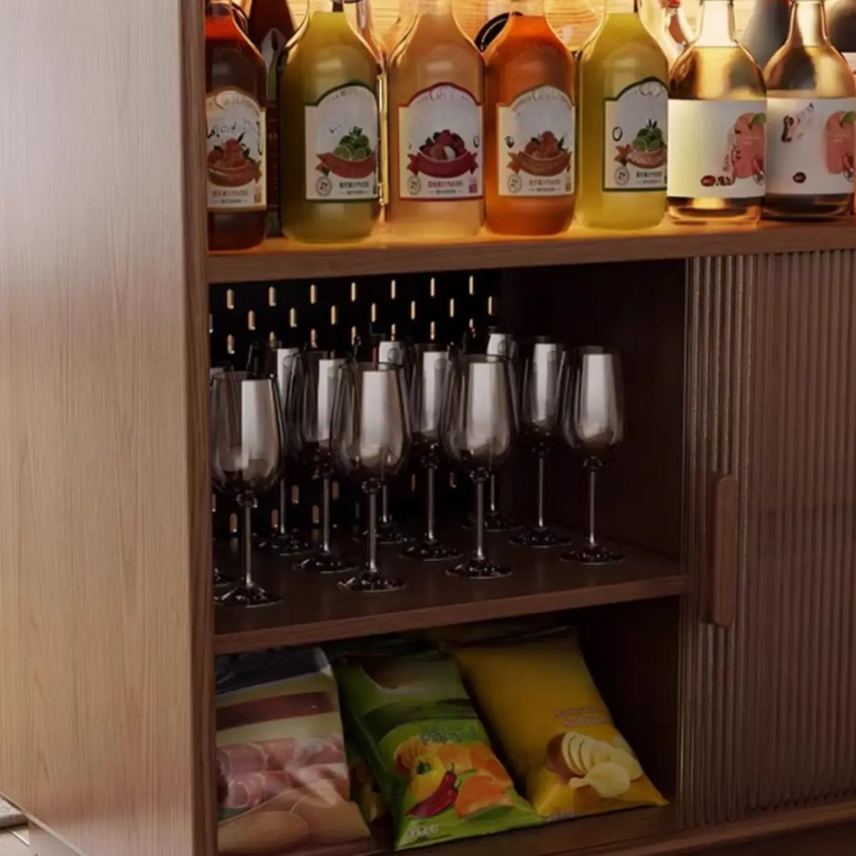 Modern Multifunctional Home Bar Table with Storage Shelves Image - 15