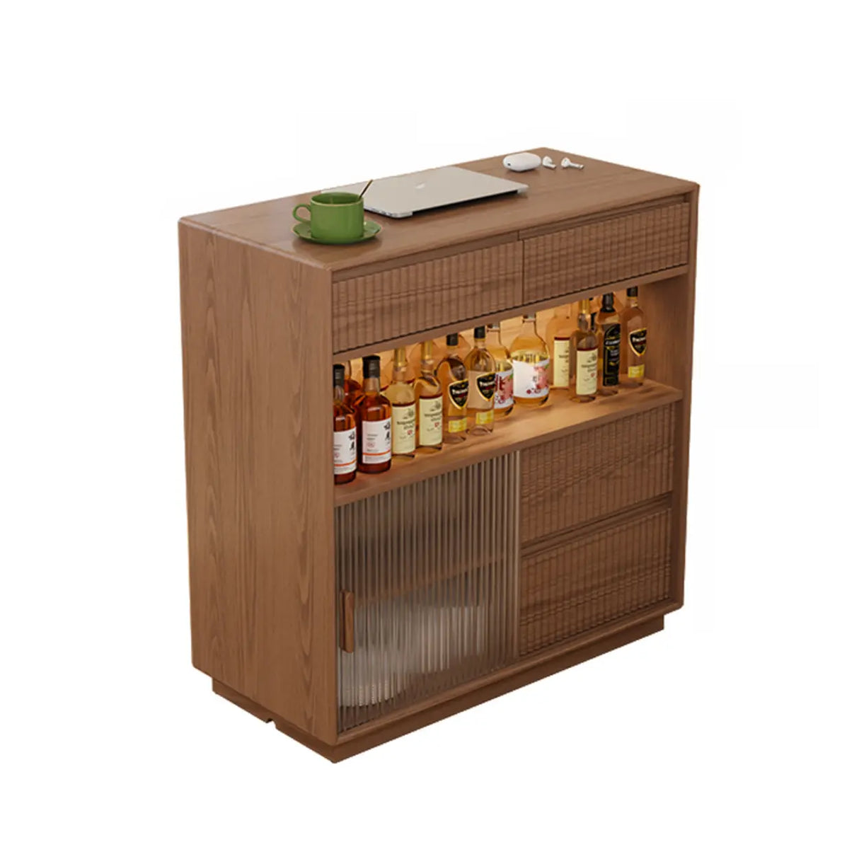Modern Multifunctional Home Bar Table with Storage Shelves Image - 2