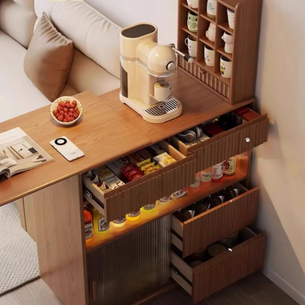 Modern Multifunctional Home Bar Table with Storage Shelves Image - 22