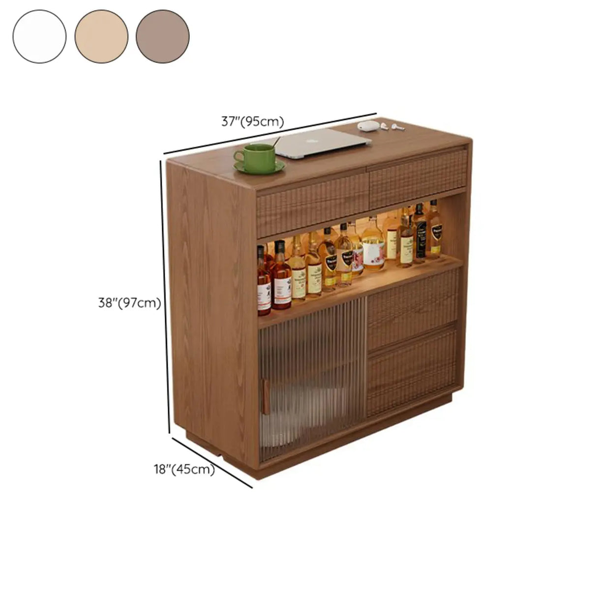 Modern Multifunctional Home Bar Table with Storage Shelves 