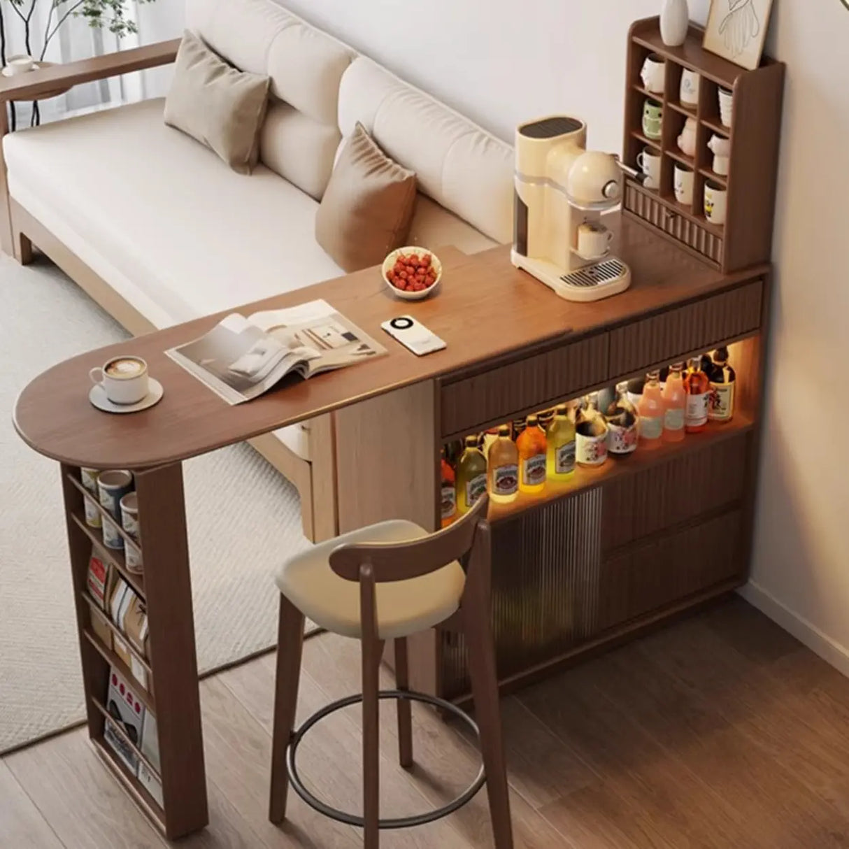 Modern Multifunctional Home Bar Table with Storage Shelves Image - 3