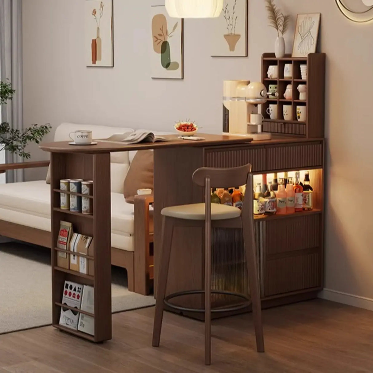 Modern Multifunctional Home Bar Table with Storage Shelves Image - 6