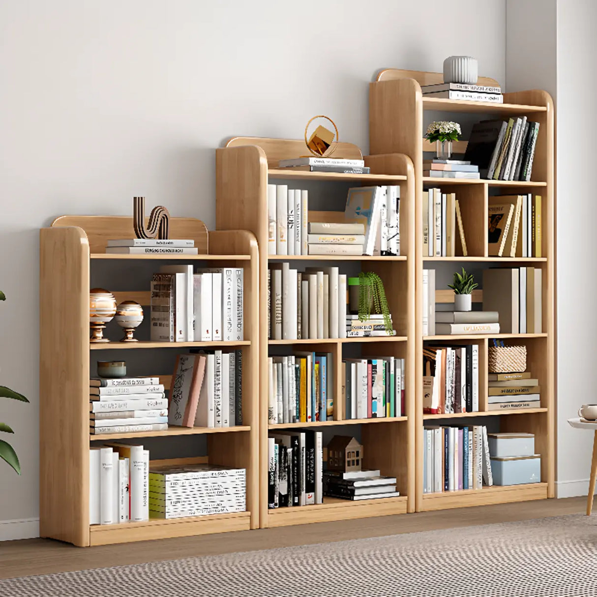 Modern Natural Finish Rounded Edges Open Wood Bookcase Image - 1