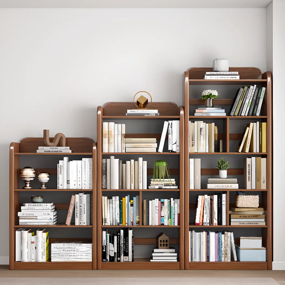 Modern Natural Finish Rounded Edges Open Wood Bookcase Image - 12