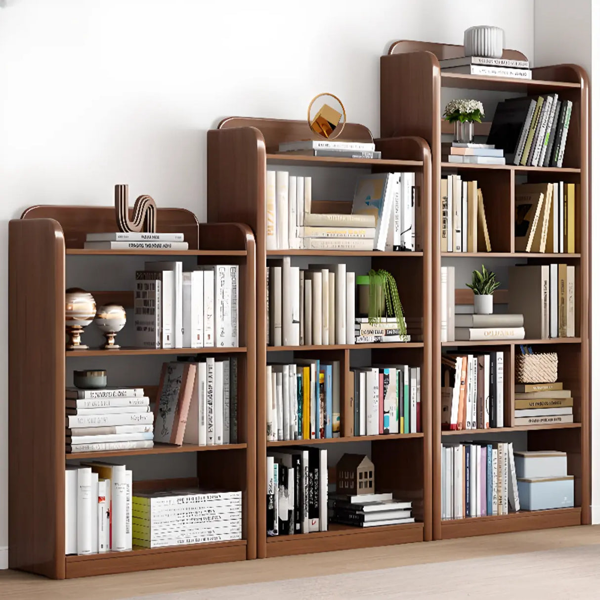 Modern Natural Finish Rounded Edges Open Wood Bookcase Image - 14