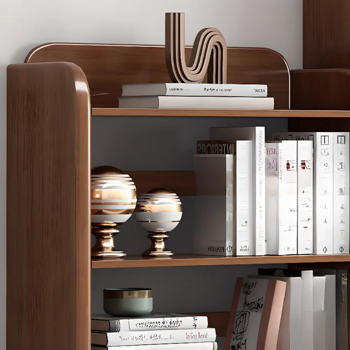 Modern Natural Finish Rounded Edges Open Wood Bookcase Image - 15
