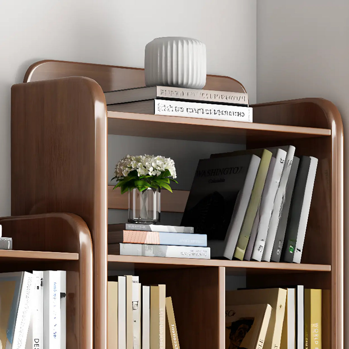 Modern Natural Finish Rounded Edges Open Wood Bookcase Image - 4