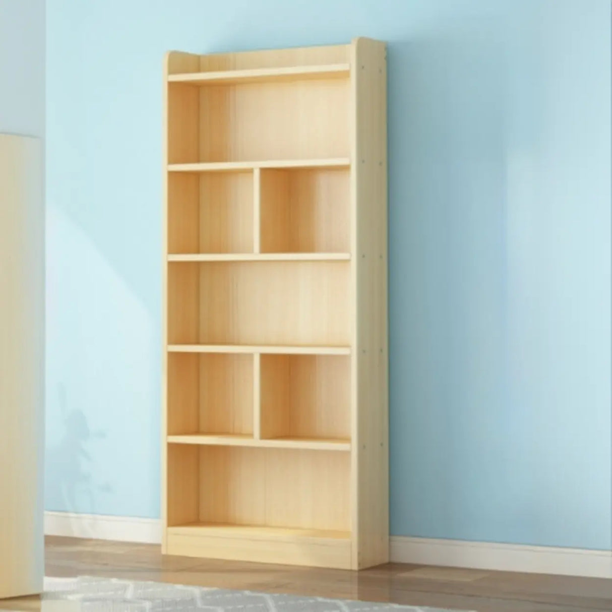Modern Natural Pine Vertical Wooden Narrow Bookcase Image - 1