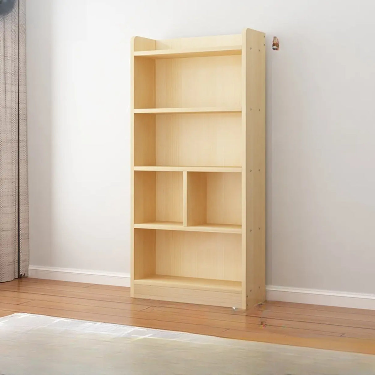 Modern Natural Pine Vertical Wooden Narrow Bookcase Image - 11