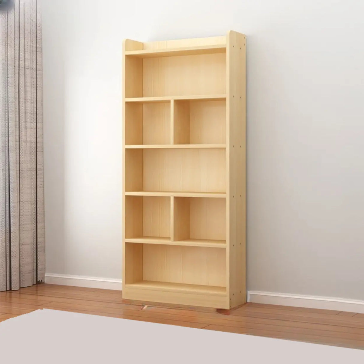 Modern Natural Pine Vertical Wooden Narrow Bookcase Image - 12