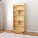 Modern Natural Pine Vertical Wooden Narrow Bookcase Image - 12