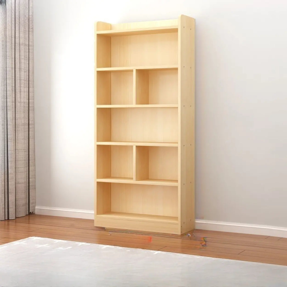 Modern Natural Pine Vertical Wooden Narrow Bookcase Image - 13