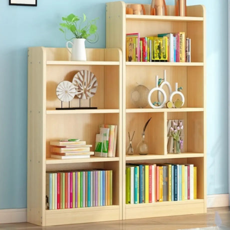 Modern Natural Pine Vertical Wooden Narrow Bookcase Image - 2