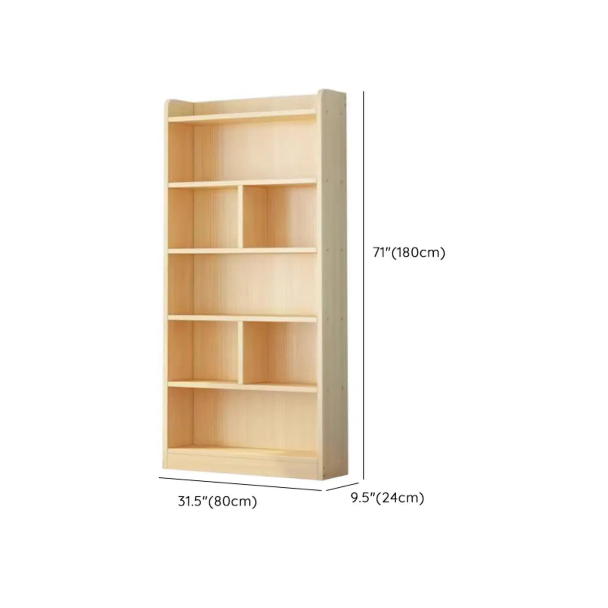 Modern Natural Pine Vertical Wooden Narrow Bookcase Image - 21
