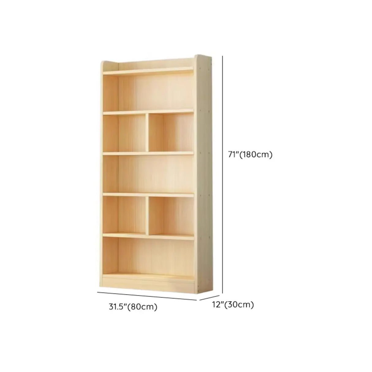 Modern Natural Pine Vertical Wooden Narrow Bookcase Image - 27
