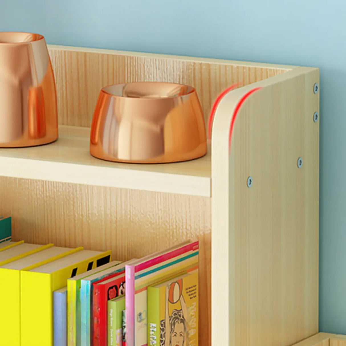 Modern Natural Pine Vertical Wooden Narrow Bookcase Image - 4
