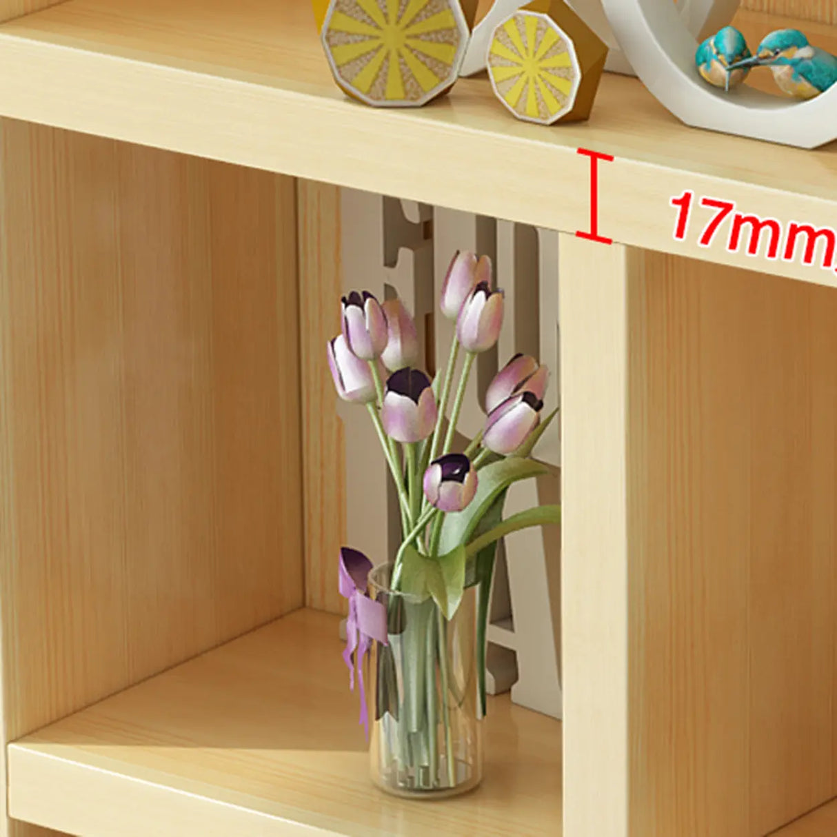 Modern Natural Pine Vertical Wooden Narrow Bookcase Image - 7