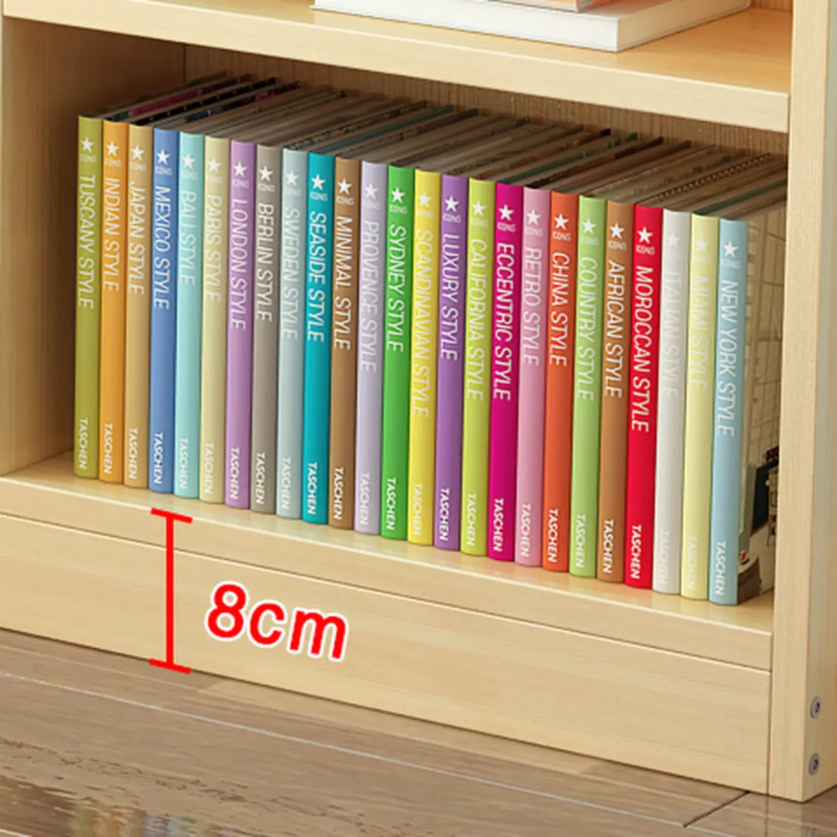 Modern Natural Pine Vertical Wooden Narrow Bookcase Image - 8