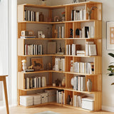 Modern Natural Wood Finish L-shape Corner Bookcase Image - 1