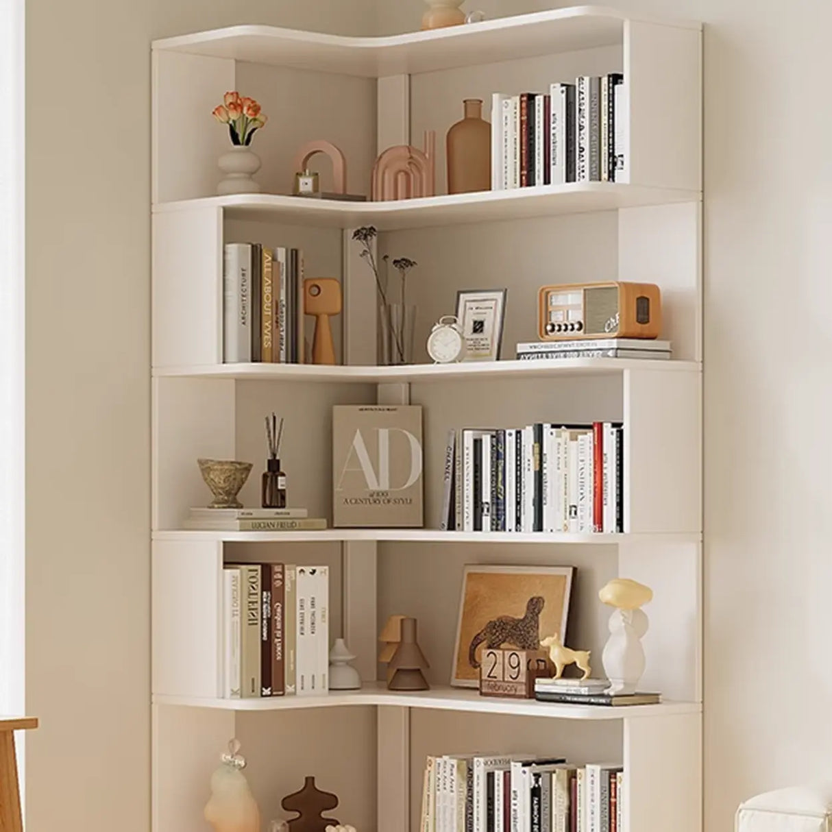 Modern Natural Wood Finish L-shape Corner Bookcase Image - 13