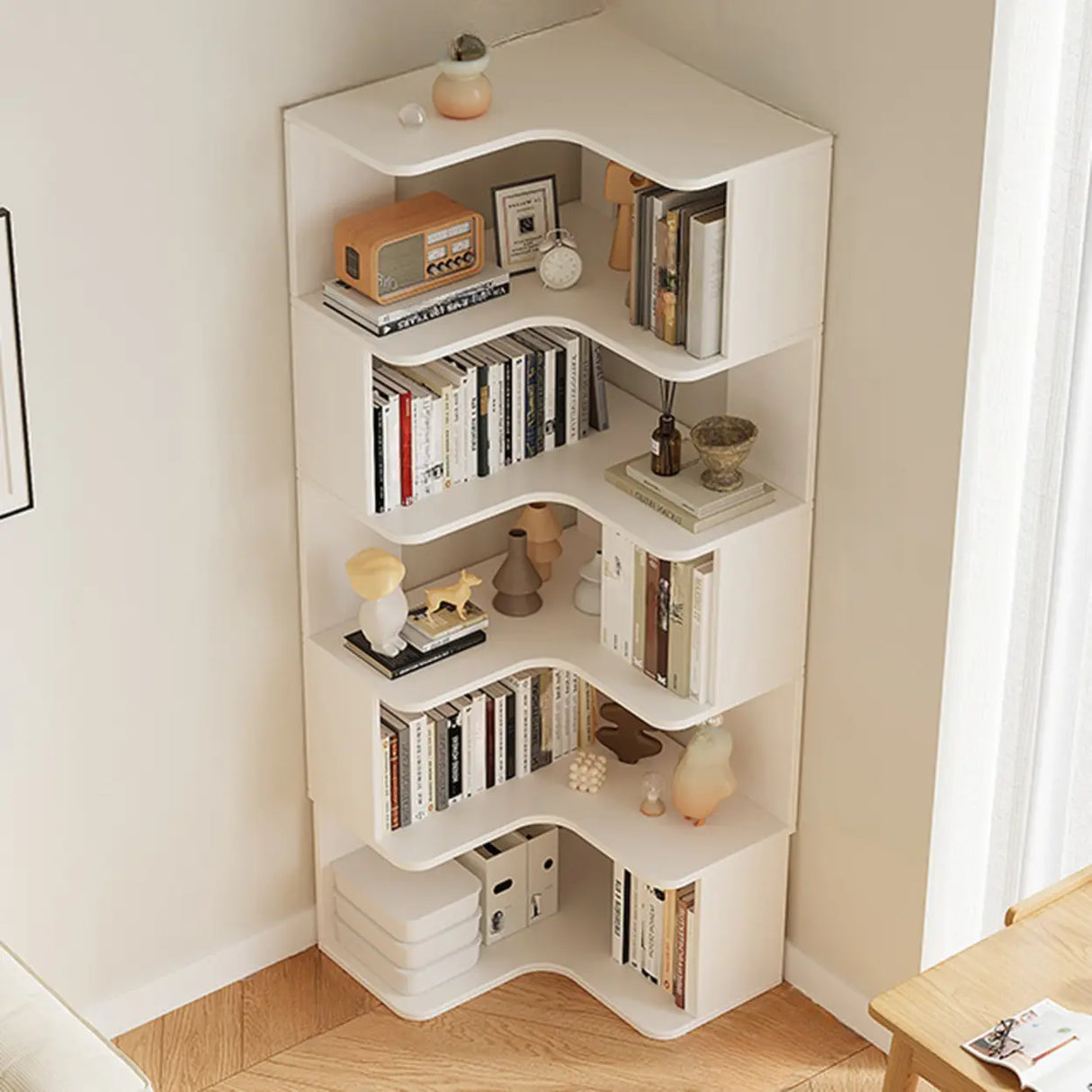 Modern Natural Wood Finish L-shape Corner Bookcase Image - 14
